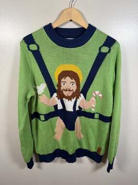 Tipsy Elves Sweet Baby Jesus Ugly Christmas Sweater Size Medium Holiday Green